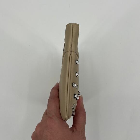 Kate Landry Rhinestones Cocktail Tan Purse Clutch Handle Grommets Strap Retro - Picture 4 of 14